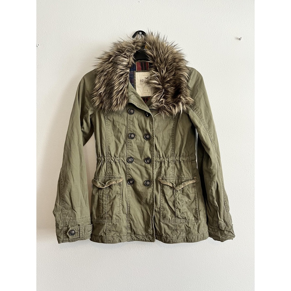 Vintage Hollister Jacket Womens Faux Fur Hooded Double Breasted Parka
